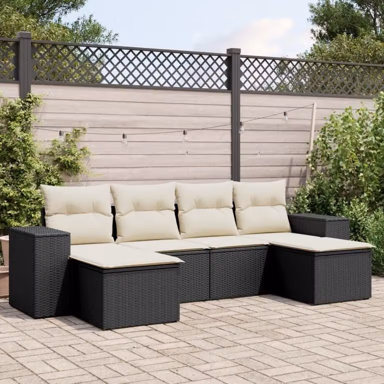 Maison Exclusive - Set Divano da Giardino 6 pz con Cuscini Nero in Polyrattan