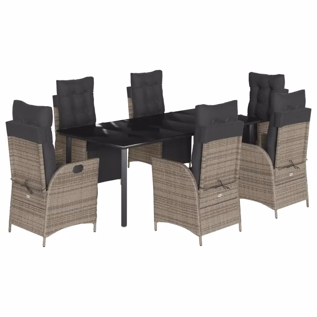 Set da pranzo da giardino vidaXL in polyrattan e vetro con 7 pezzi, colore grigio e nero – 2