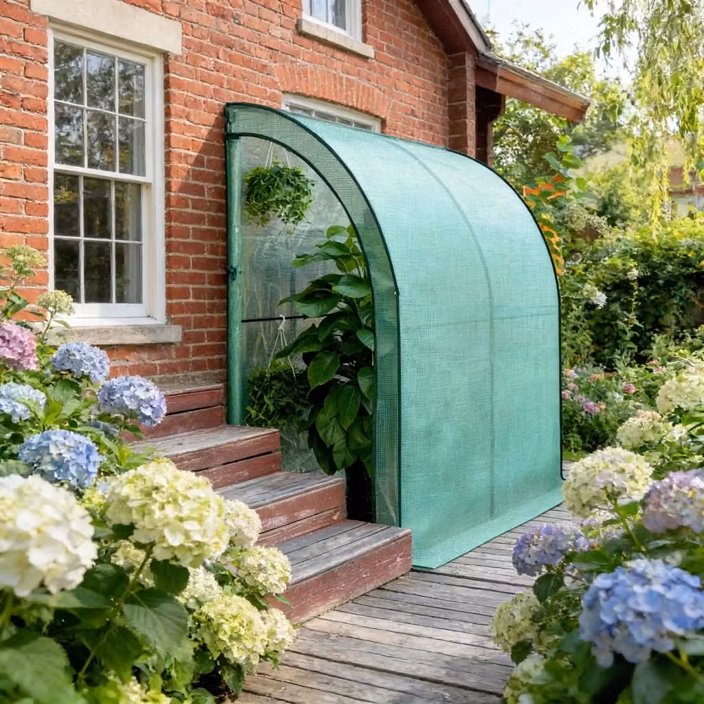 Serra a tunnel OKWISH per esterni con tetto semicircolare in acciaio e PE verde L: 200 cm, P: 100 cm, H: 210 cm – 2