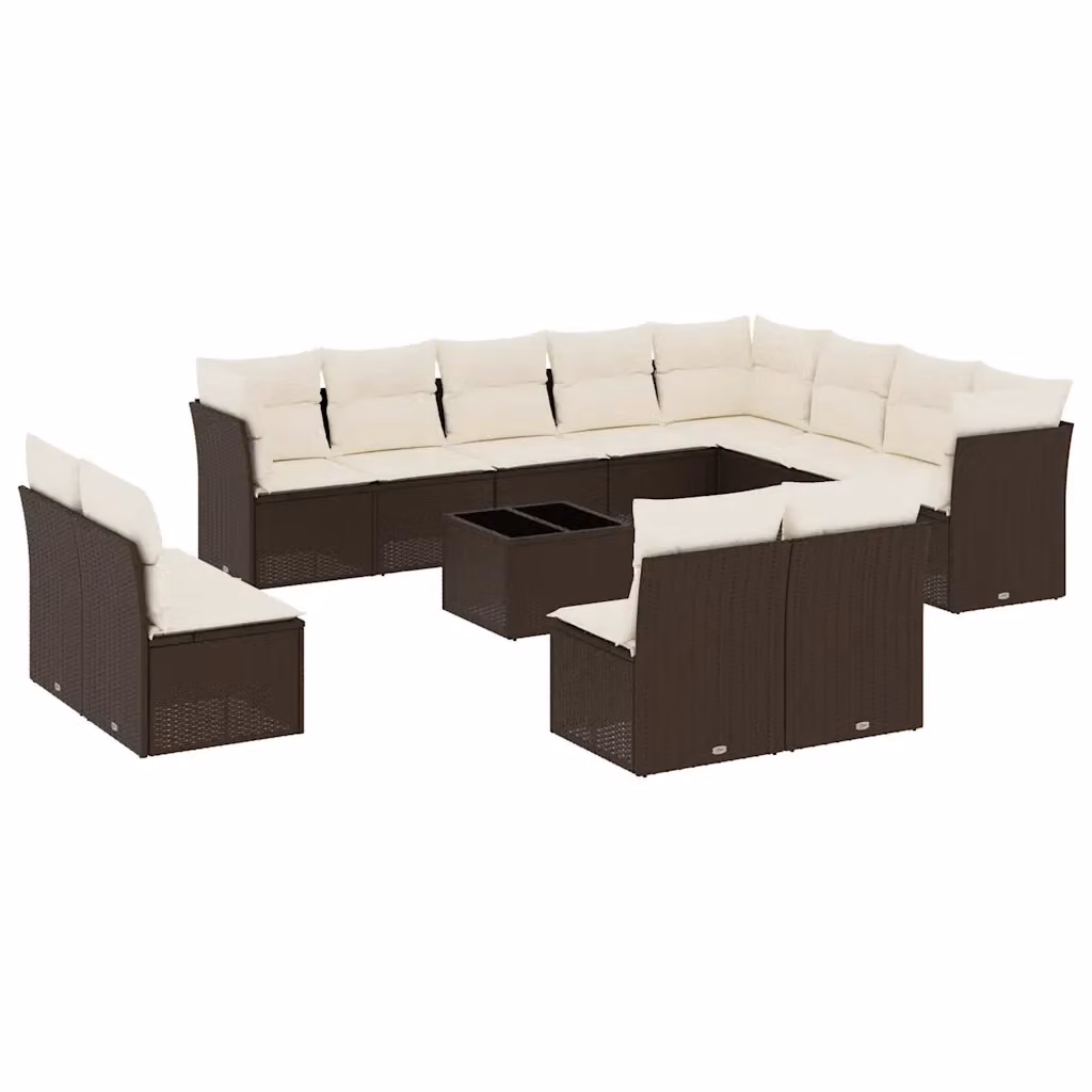 Set di divani da giardino VIDAXL in polyrattan marrone con cuscini, composizione a forma di U da 13 pezzi – 2