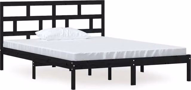 Letto matrimoniale | Letto per adulti | Giroletto Nero 150x200 cm King in Legno Massello