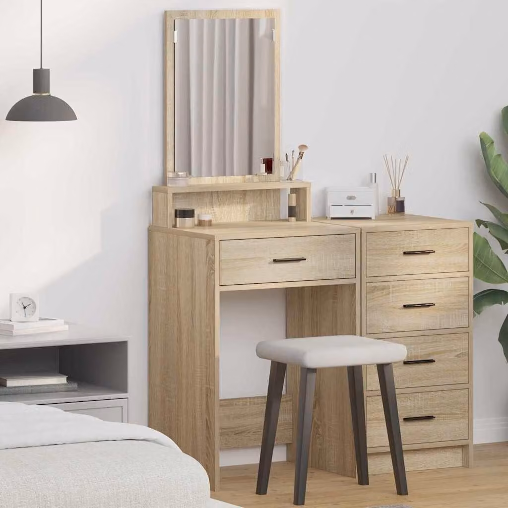 Comò da trucco moderno in legno, con specchio e cassetti