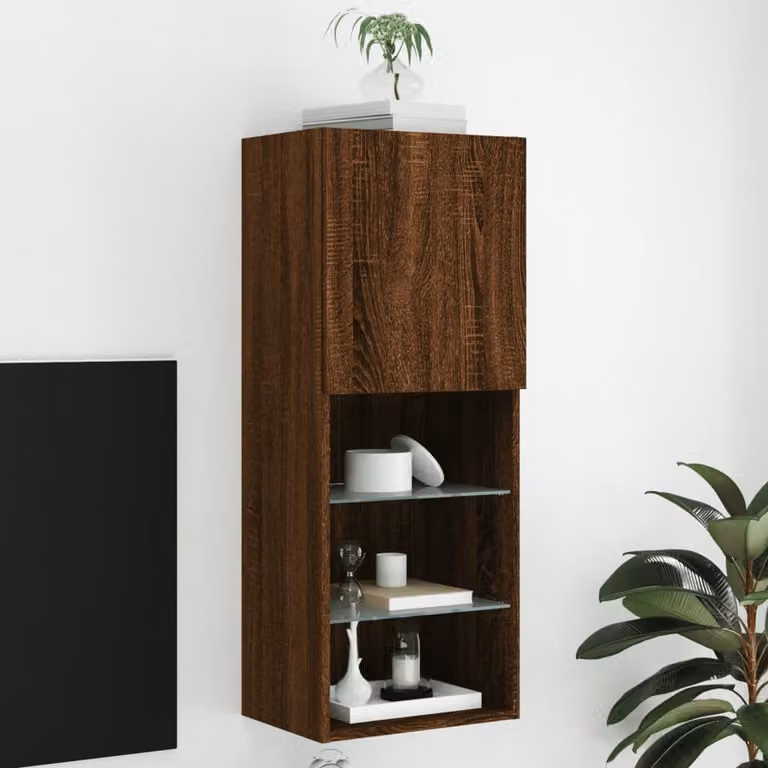 Mobile TV vidaXL con Luci LED in Rovere Marrone L: 40,5 cm, P: 30 cm, H: 102 cm
