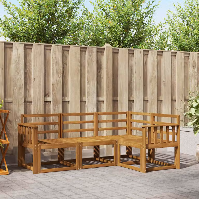 Set di divani da esterno vidaXL 4 pz in legno di acacia massello marrone con cuscini inclusi, design moderno a forma di L con orientamento destro per giardino e terrazza