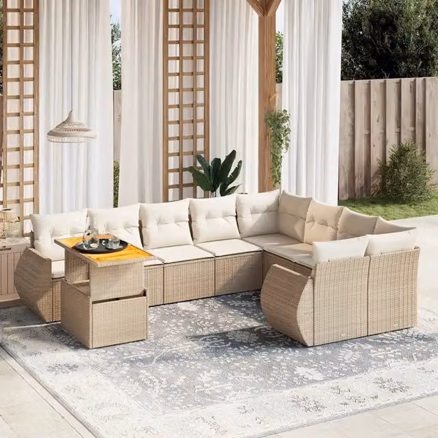 Set Divano da Giardino VIDAXL in Polyrattan con Cuscini Beige, Design Moderno a L per 10 Persone – 1