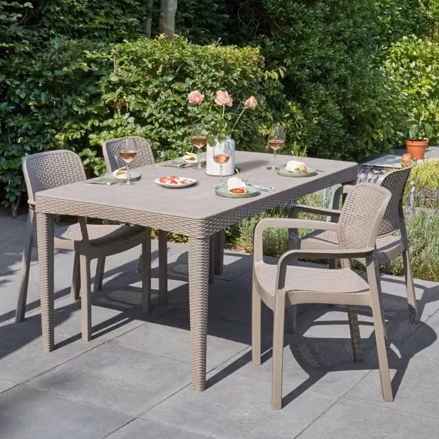 Tavolo da esterno DMORA beige con piano rettangolare L: 160 cm, P: 90 cm, H: 74 cm
