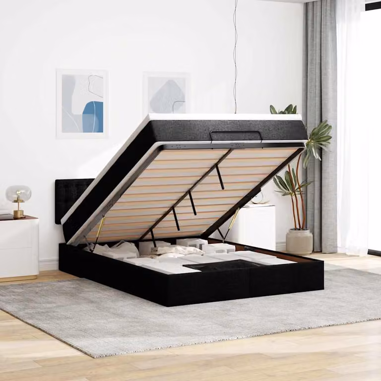 vidaXL Pouf Letto con Materasso Nero L: 140 cm, P: 190 cm, H: 88 cm in Tessuto e Materiali Misti