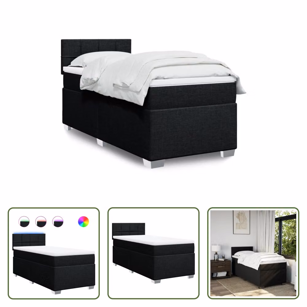 The Living Store Letto a molle con materasso nero 80x200 cm in tessuto