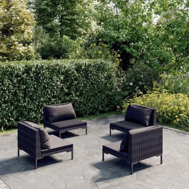 Set Divani da Giardino 4 pz con Cuscini Polyrattan Grigio Scuro 3099803