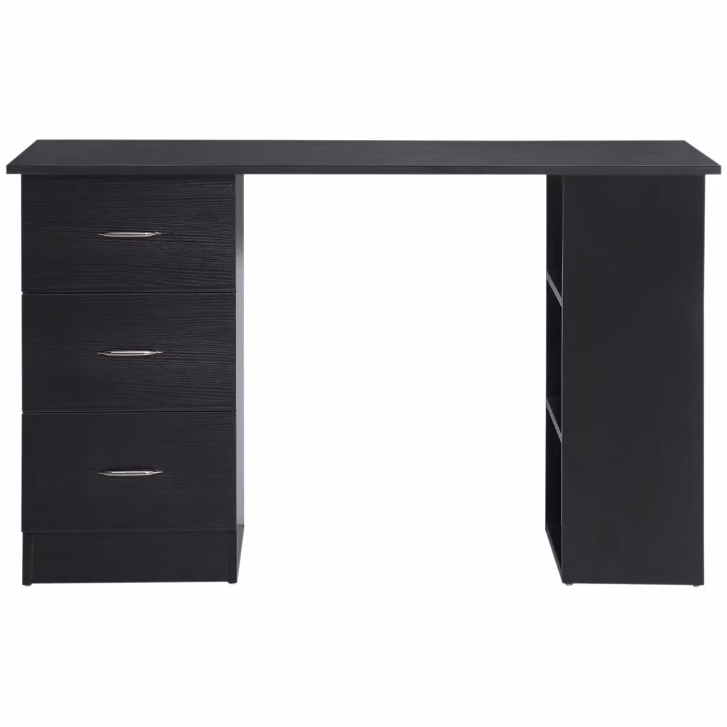 Scrivania per Computer Xylo in Legno MDF Nero con Cassetti e Ripiani L: 120 cm, P: 49 cm, H: 72 cm – 2