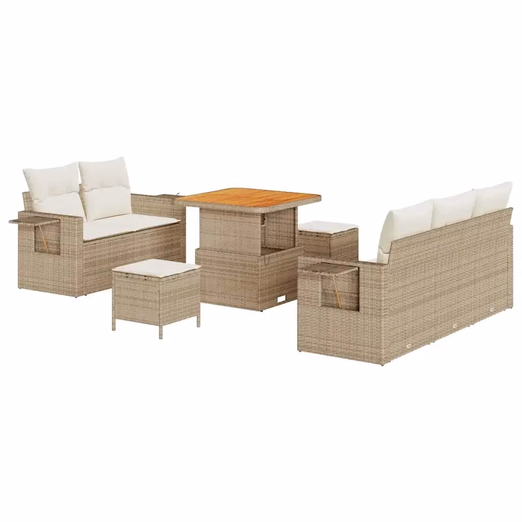 Set Divano da Giardino vidaXL 10 Pezzi Beige e Bianco con Cuscini e Tavolino da Caffè in Polyrattan e Acciaio – 2