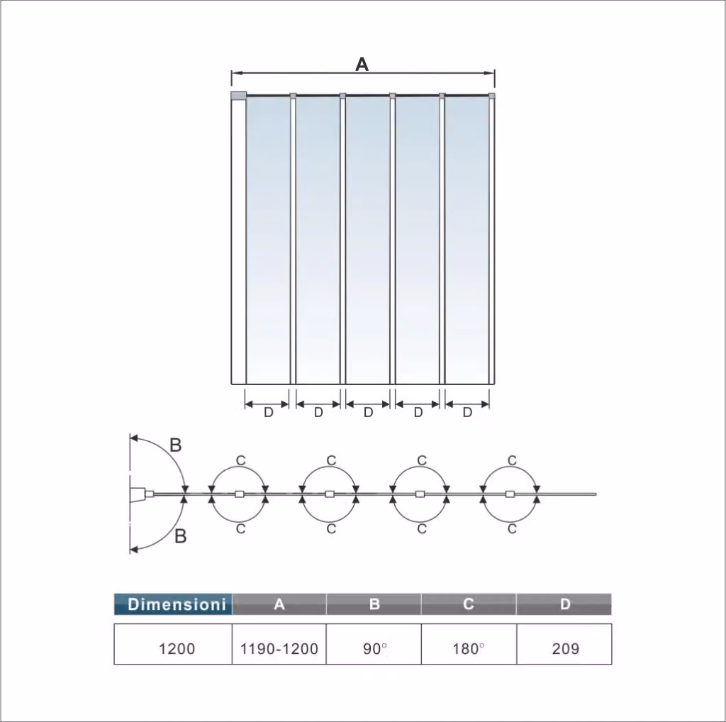 Sopravasca per Parete Doccia per Vasca Aica Italy con 5 Antine Pieghevoli a Libro in Vetro Temperato Trasparente da 4 mm, Profilo Nero Opaco, L: 120 cm, P: 140 cm – 2