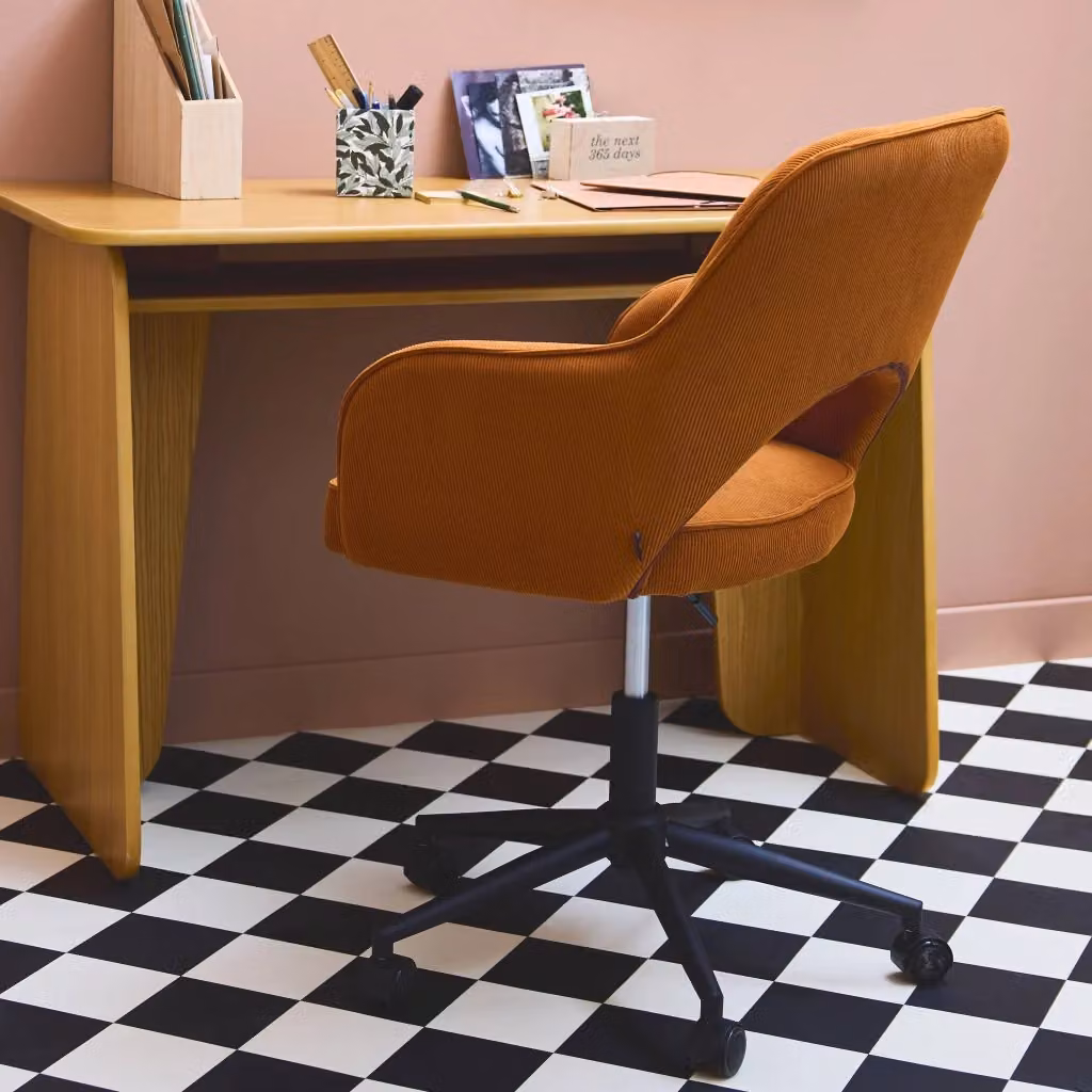 Sedia da ufficio Sweeek in velluto a coste con rotelle, arancione/marrone, H: 110 cm, L: 62 cm, P: 60 cm – 2
