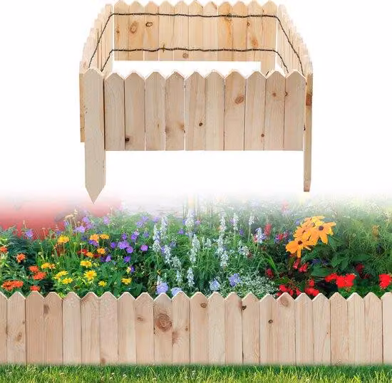 Recinzione flessibile - 600 x 20 cm. Recinzione in legno di pino - Stile decorativo per il giardino - Colore giallo naturale - Recinzione flessibile per giardino e paesaggio - 1,8 m x 20 cm
