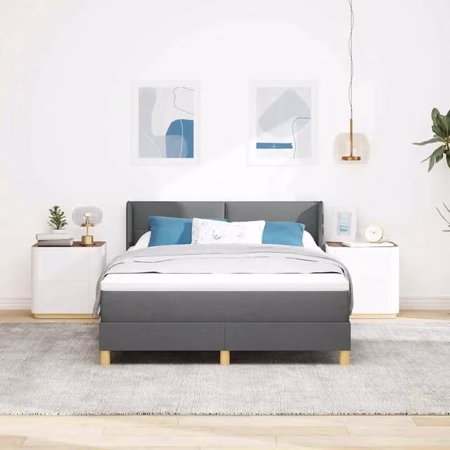 Letto a molle moderno vidaXL con testiera in tessuto grigio L/P/H: 200 x 140 x 28 cm