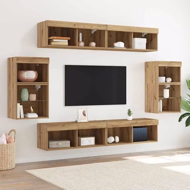 Set mobile TV 8 pz rovere artigianale Legno ingegnerizzato 3334387