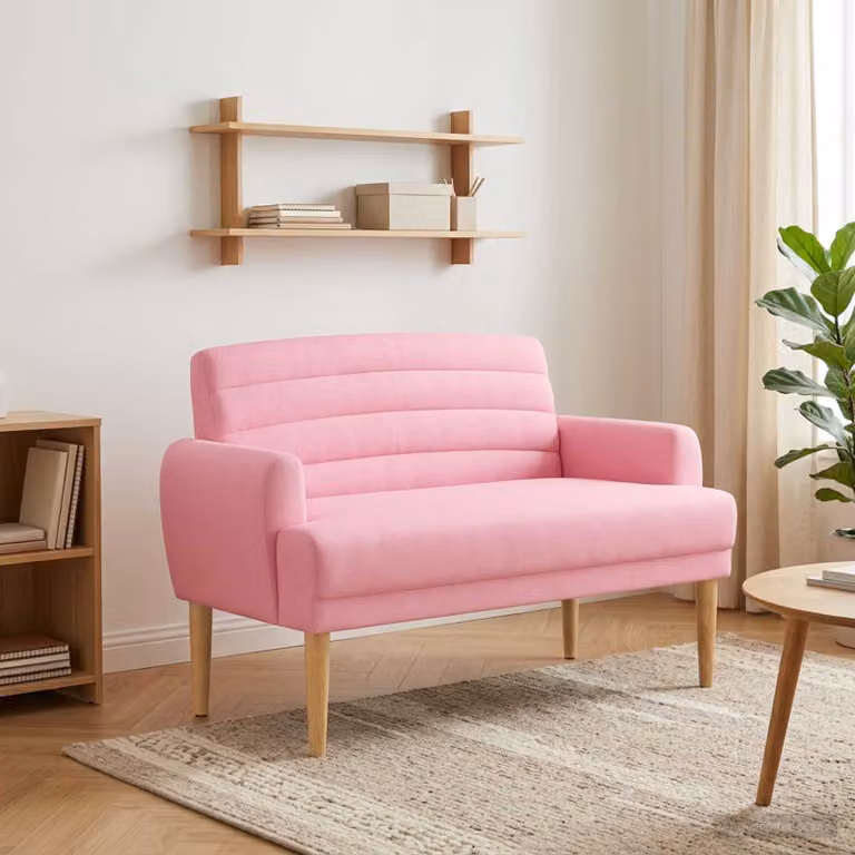 Loveseat vidaXL in tessuto rosa con bottoni imbottiti, L: 116 cm, P: 67 cm, H: 80 cm