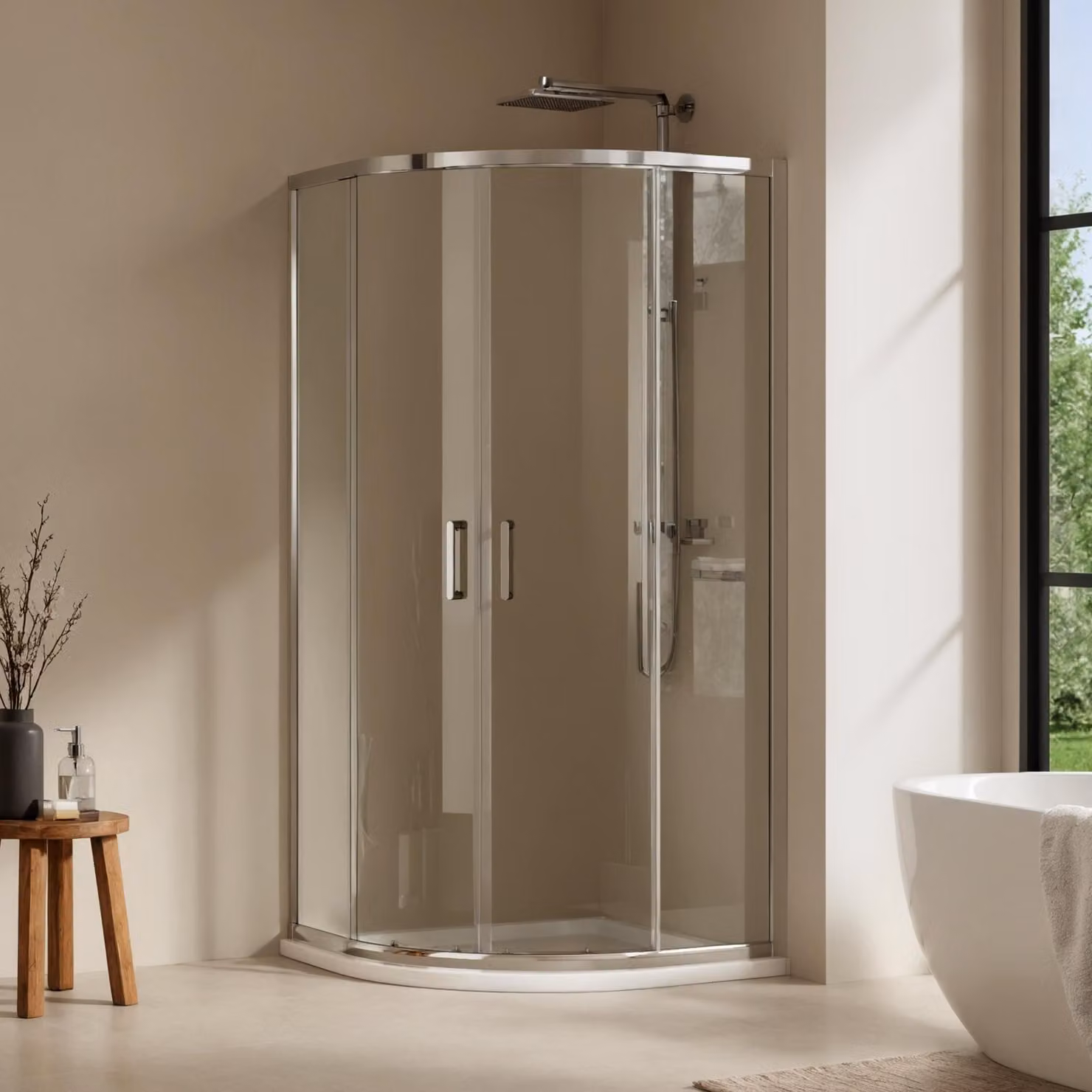 Cabina doccia EMKE 90 x 90 x 195 cm Parete doccia a quarto di cerchio Porta scorrevole Vetro di sicurezza ESG da 5 mm, rivestimento nano