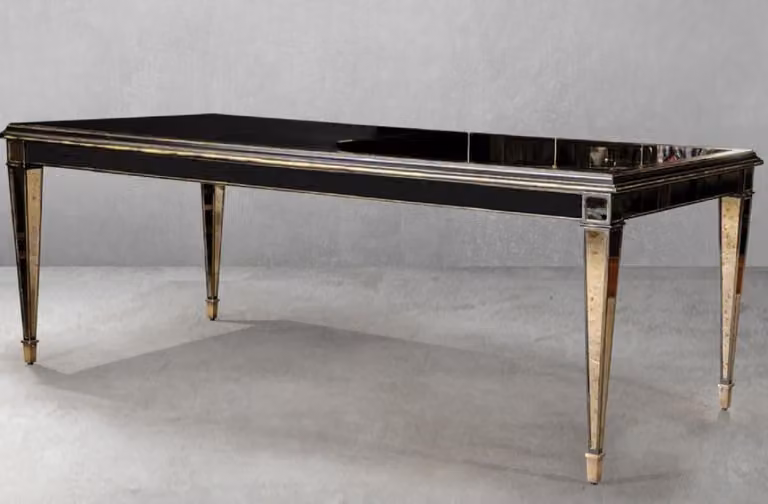 Casa Padrino tavolo da pranzo Art Deco nero / ottone 213 x 99 x h. 77,5 cm - Tavolo da cucina a specchio in stile Art Deco - Mobili da sala da pranzo Art Deco
