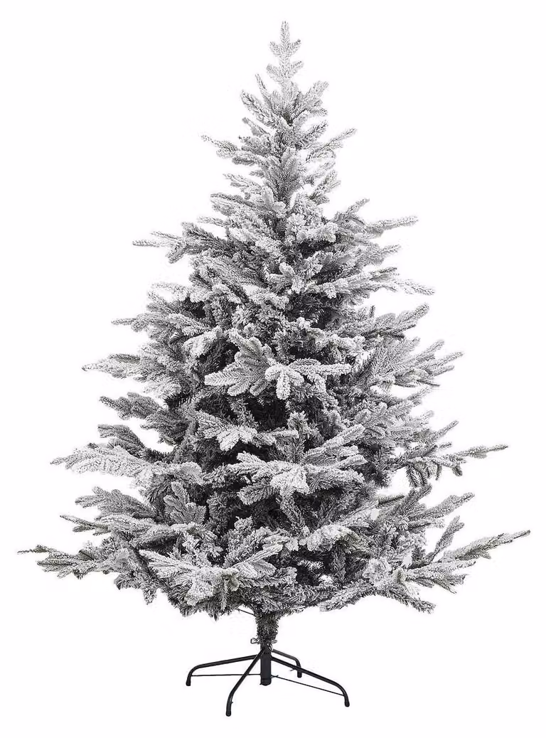 Albero di Natale artificiale su supporto in metallo, innevato, 150 cm