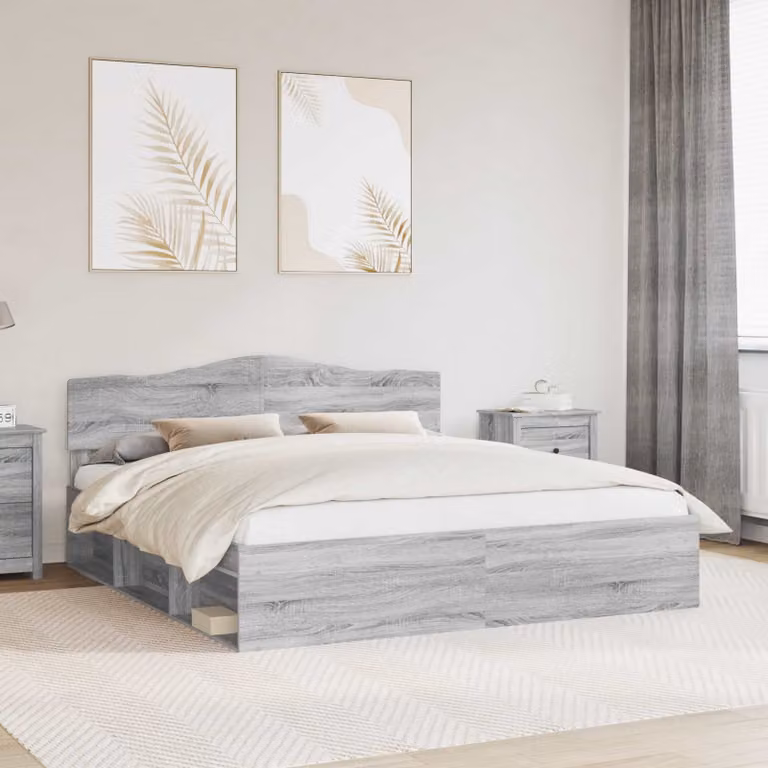 Struttura del letto moderna vidaXL in pino massello e MDF, colore Grigio Sonoma, L 180 x P 200 cm