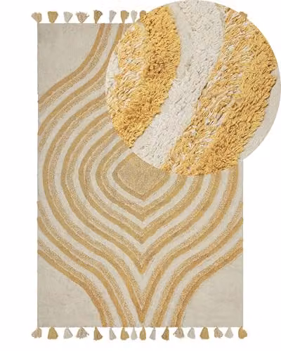 Tappeto Cotone Stile Astratto 140 x 200 cm motivo geometrico beige e giallo