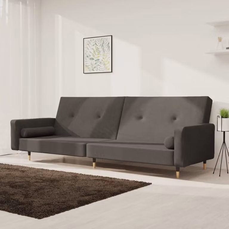 vidaXL Divano Letto Click-Clack a 2 Posti in Velluto Grigio con Cuscini