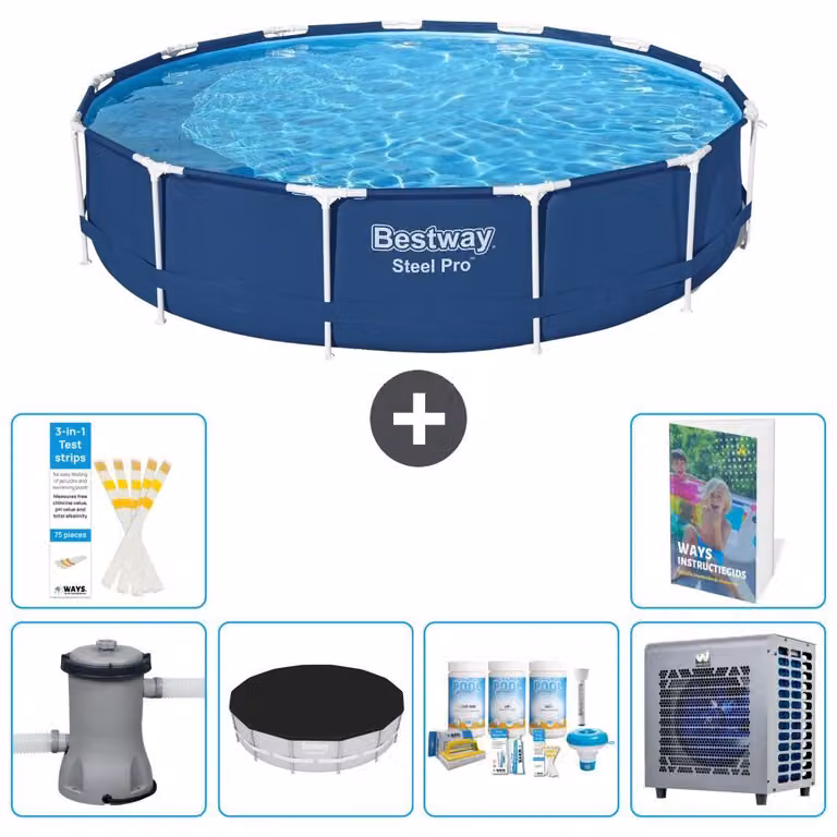 Piscina gonfiabile Bestway Steel Pro, rotonda, dimensioni 396x84 cm, composta da 5 parti, modello S264