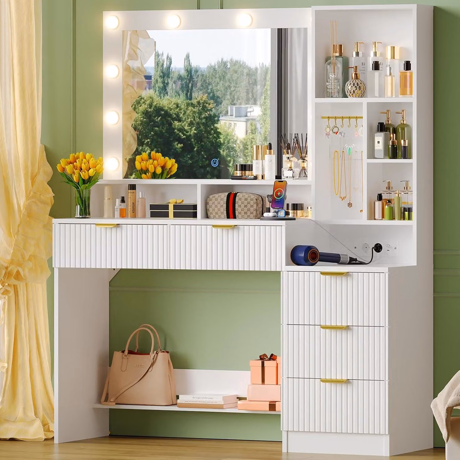 Tavolino da trucco - Comò da trucco - Specchiera da trucco - Tavolino per il trucco - Specchiera per il trucco - Illuminazione a LED con 3 livelli di luminosità