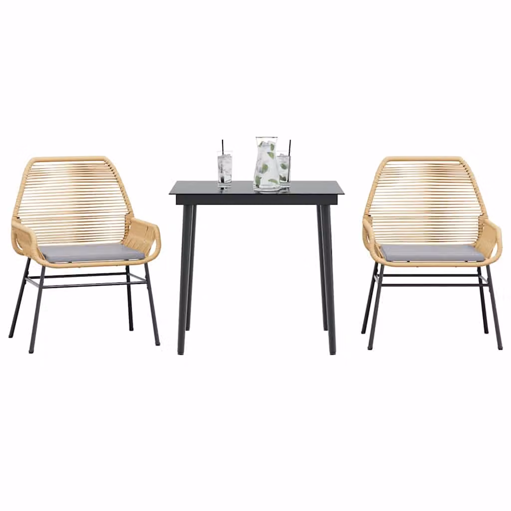 Set da pranzo da giardino vidaXL in polyrattan con tavolo in vetro e 3 sedie con cuscini, disponibile in nero, marrone o grigio