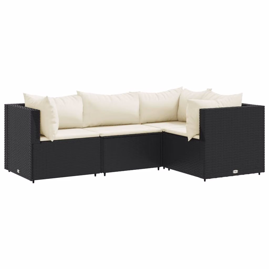 Set Divani da Giardino 4 pz con Cuscini Nero in Polyrattan