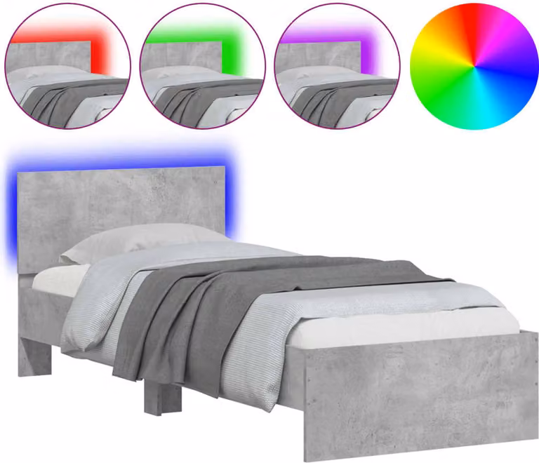 Giroletto con Testiera e LED Grigio Cemento 90x200 cm