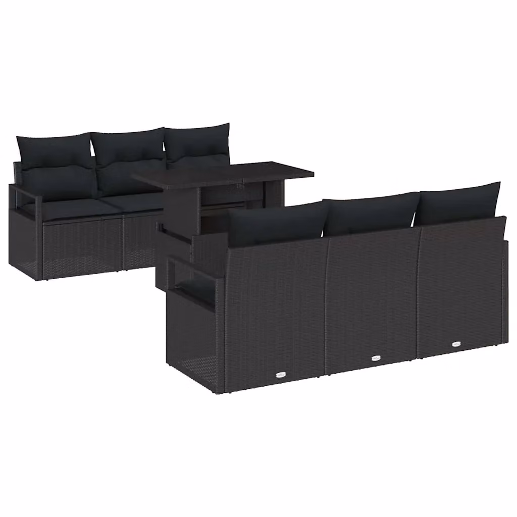 Set Divano da Giardino vidaXL in 7 Pezzi in Polyrattan Nero con Cuscini e Tavolino – 2