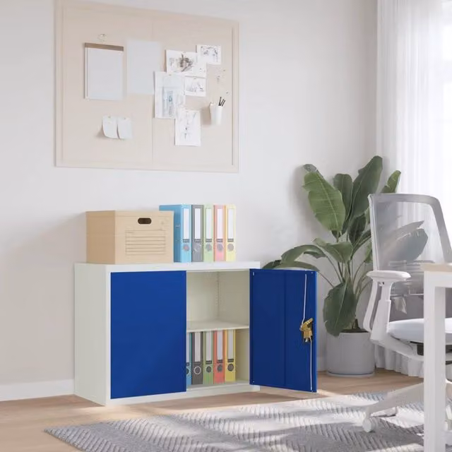 Armadio Classificatore VIDAXL in Metallo con Ante a Battente e Serratura, Grigio e Blu, L: 90 cm, P: 40 cm, H: 70 cm – 1