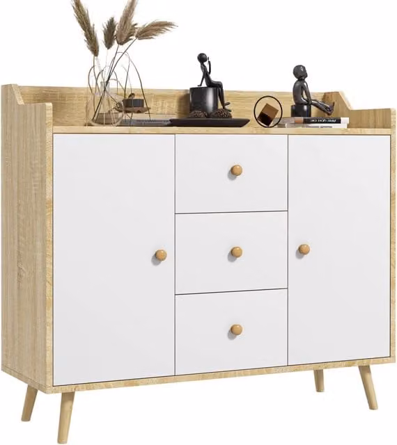 Mobile Credenza con 3 Cassetti GIORDANOSHOP in Legno di Pino e MDF, L 90 cm x P 32 cm x H 80 cm – 1