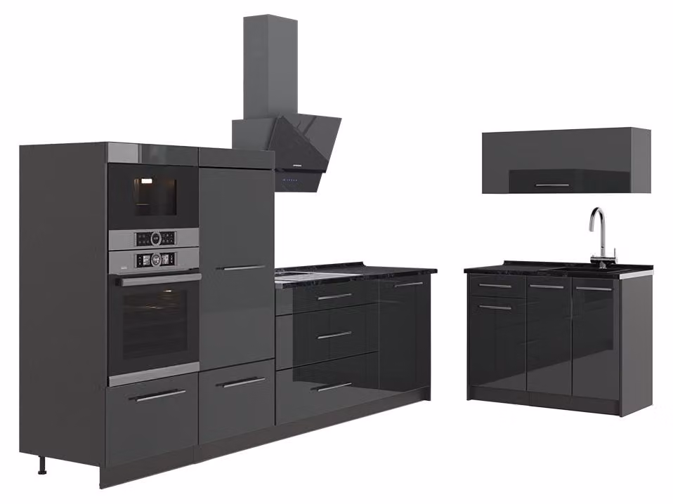 Cucina Vicco Fame-Line Antracite lucido/Antracite 380 cm senza piano di lavoro, Model 64055