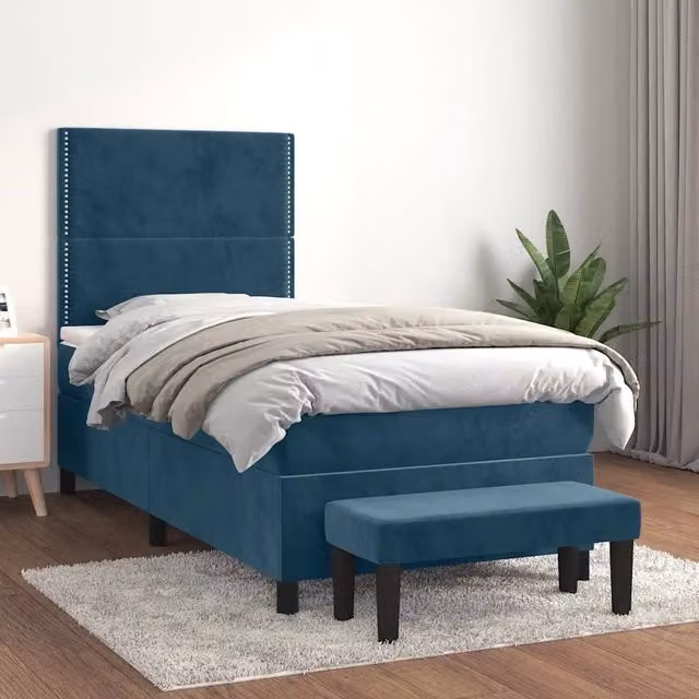 Letto Ibrido con Giroletto a Molle e Materasso vidaXL in Velluto Blu e Bianco L/P/H: 203 x 100 x 118 cm