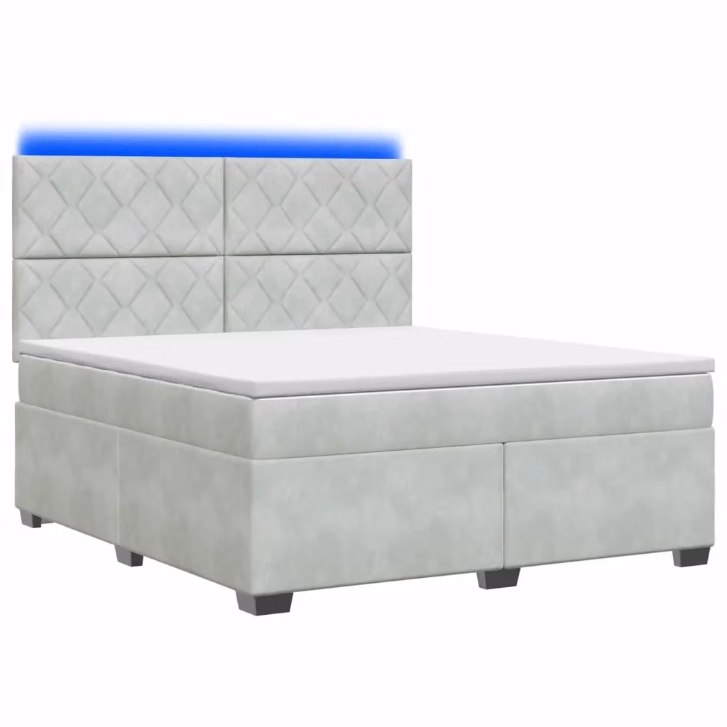 Letto box spring ibrido vidaXL con materasso in tessuto grigio e bianco, dotato di illuminazione sottostante e porta USB, L/P: 140 x 200 cm – 2