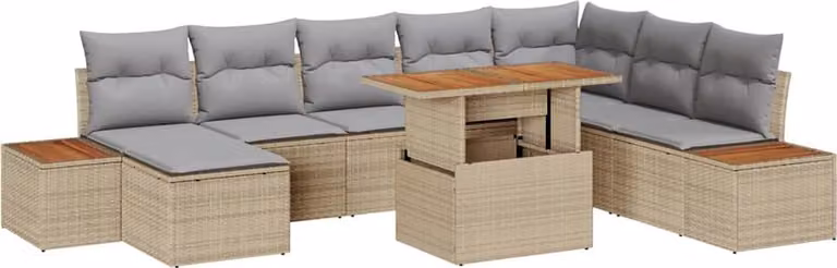 Maison Exclusive - Set da giardino con divano, 9 pezzi, rattan sintetico beige