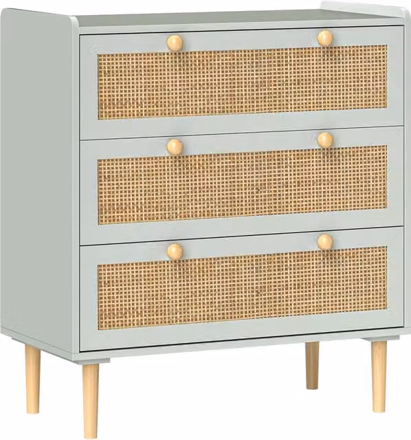 Cassettiera 3 cassettoni soggiorno 80 x 40 x 87,5 cm portaoggetti sicuro stabile antiribaltamento stile decorativo in MDF verde oliva 21_0001659