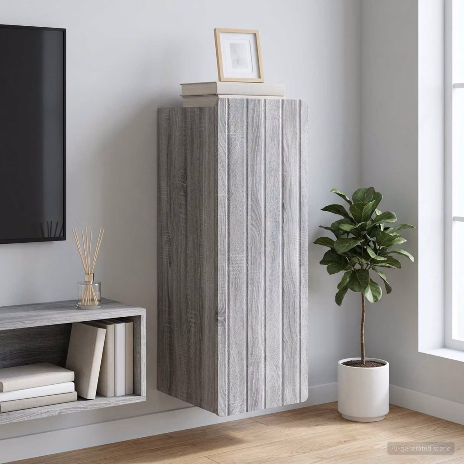 Mobiletto a muro vidaXL in stile moderno, colore grigio, con ante a battente e ripiani interni, L: 33 cm, P: 34,5 cm, H: 94 cm
