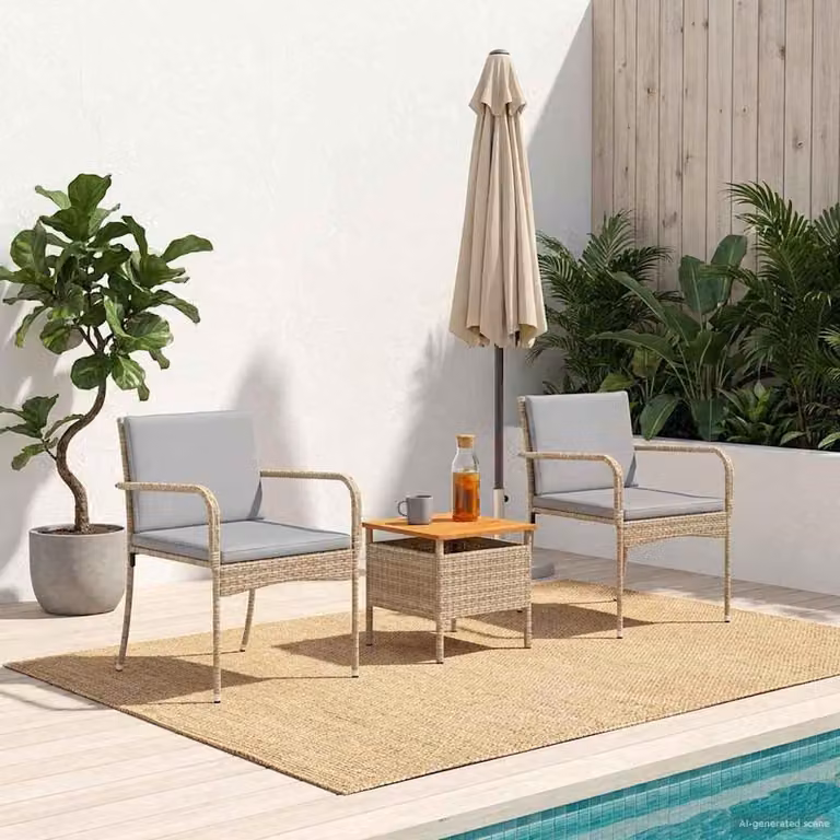 Maison Exclusive - Set da giardino, colore beige, in rattan sintetico