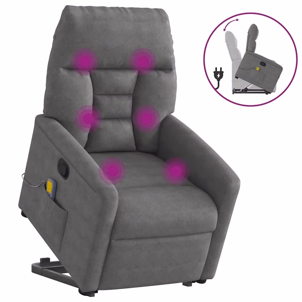 Poltrona a Rialzo con Assistenza Elettrica vidaXL in Microfibra Grigia con Braccioli e Funzione Reclinabile – 2