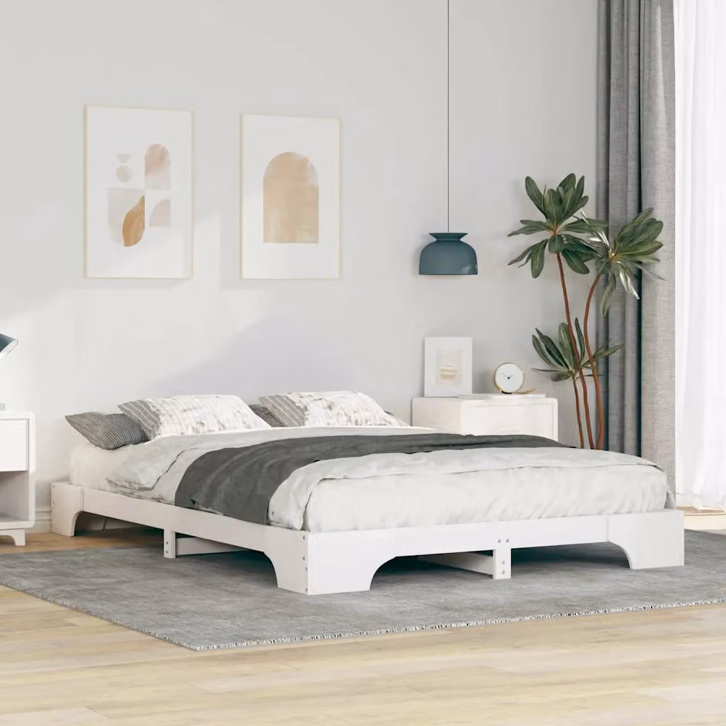 Struttura del letto moderna vidaXL in pino massello bianco con doghe in legno L: 147 cm, P: 217 cm, H: 200 cm – 1