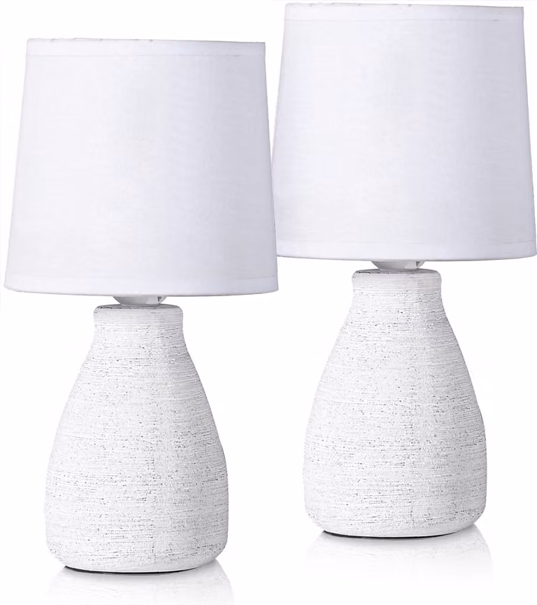 set di 2 lampade da tavolo o da comodino BRUBAKER 28 cm basi a forma di vaso bianco naturale e paralumi in cotone