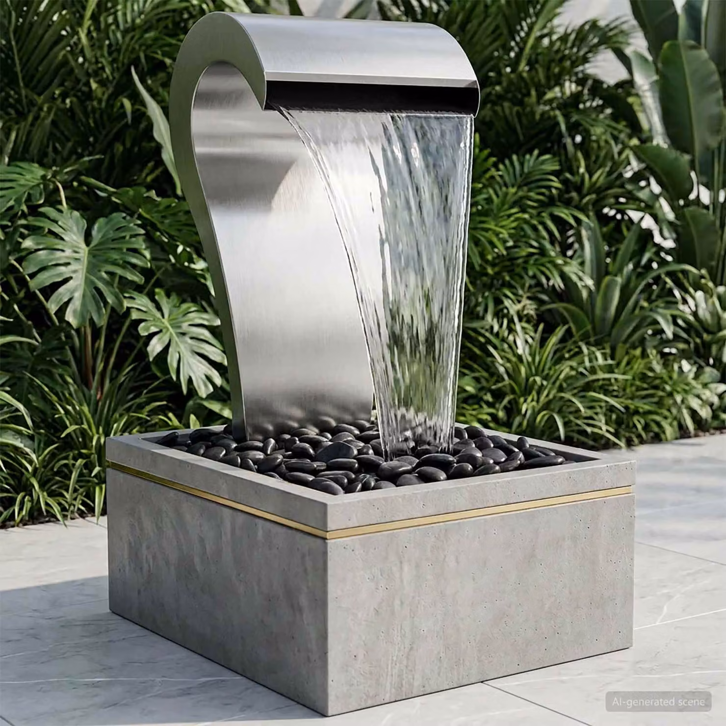 vidaXL Cascata da Giardino Moderna in Acciaio Inox Argento L/P/H: 54,5 x 34 x 83 cm