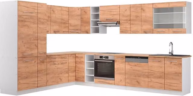 Cucina angolare completa Fame-Line Rovere dorato/Bianco 347 x 257 cm, PL Rovere Vicco