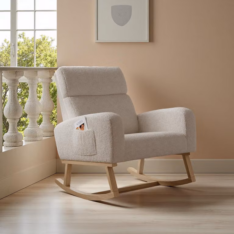 UnboxG sedia a dondolo poltrona relax poltrona da salotto, sedia a dondolo imbottita sedia a dondolo fino a 130 kg portante Beige sedia da salotto per soggiorno camera da letto balcone