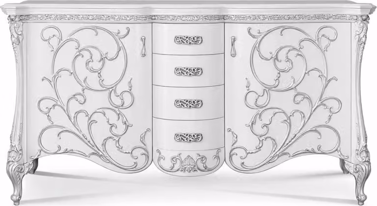 Casa Padrino Credenza barocca Bianco / Argento 227 cm - Mobili barocchi - Italy