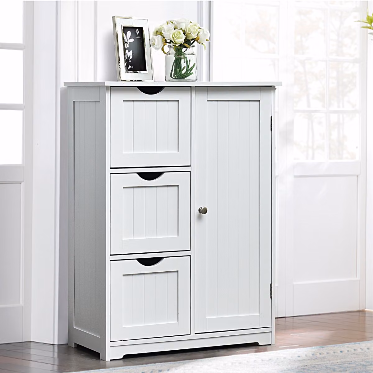 Armadietto di stoccaggio per ufficio Costway con 3 cassetti in legno, Bianco, L 60 cm x P 30 cm x H 81 cm